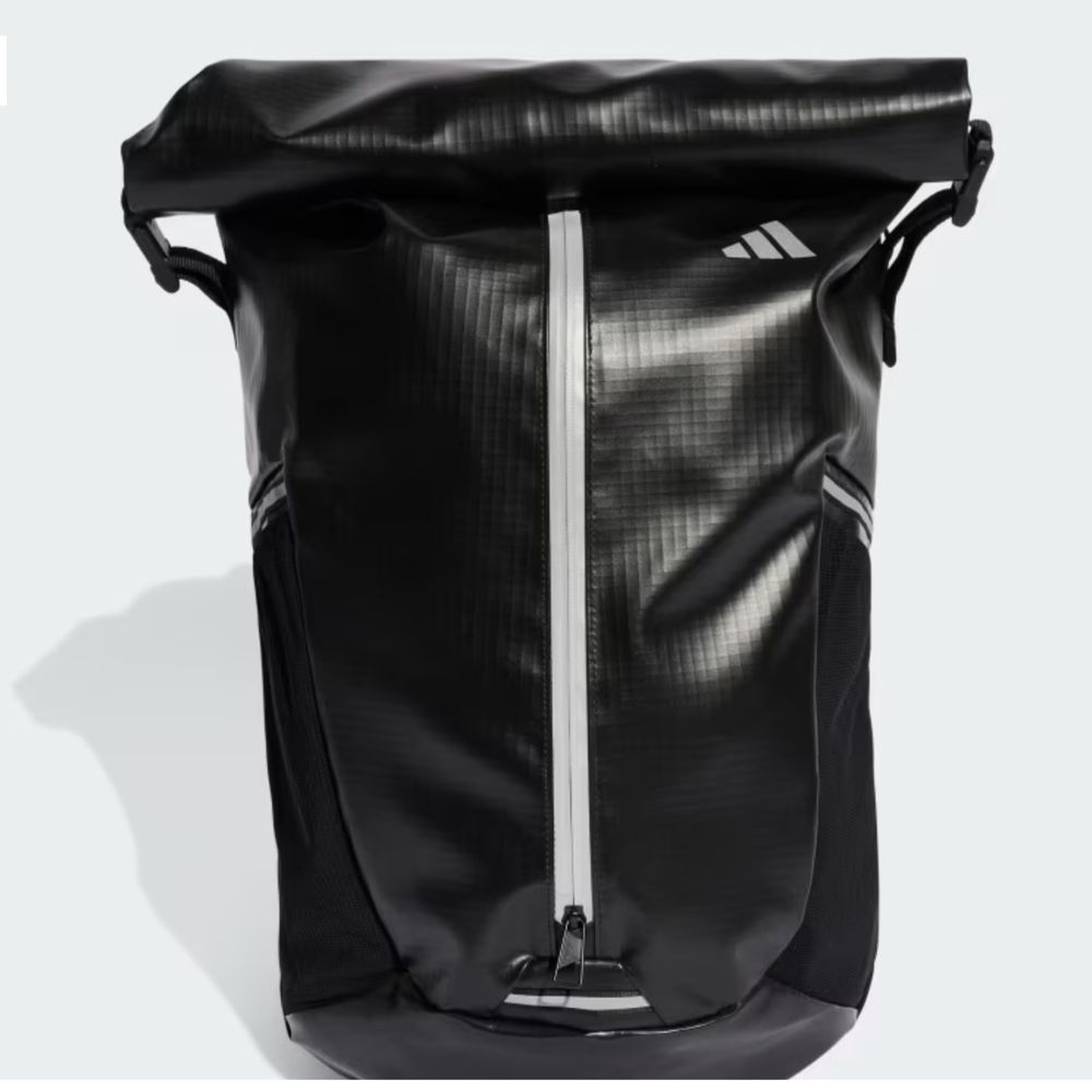 adidas Black Roll-Top Backpack with White Accents